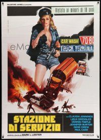8y751 TRUCK STOP WOMEN Italian 1p '77 different Piovano art of sexiest cop Claudia Jennings!