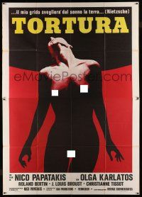 8y338 GLORIA MUNDI Italian 2p '77 art of tortured naked Olga Karlatos, directed by Nikos Papatakis