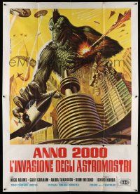 8y349 INVASION OF ASTRO-MONSTER Italian 2p R77 cool different Zanca art of giant rubbery monster!