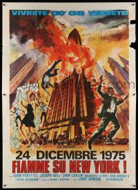 8y414 TERROR ON THE 40TH FLOOR Italian 2p '75 wild art of people fleeing burning building!