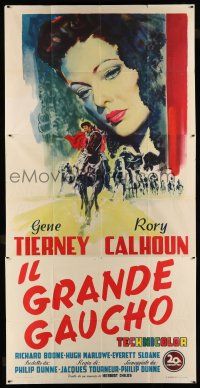 8y296 WAY OF A GAUCHO Italian 3sh '53 cool art of beautiful Gene Tierney over men on horses, rare!