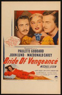 8y122 BRIDE OF VENGEANCE WC '49 art of sexy Paulette Goddard, John Lund, Macdonald Carey!