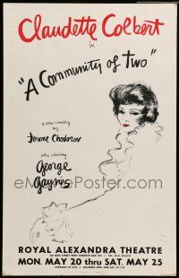 8y142 COMMUNITY OF TWO stage play WC '74 great art of Claudette Colbert by Bud H.T. Hamment!