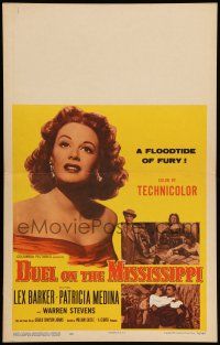 8y158 DUEL ON THE MISSISSIPPI WC '55 close up of sexy Patricia Medina in a floodtide of fury!