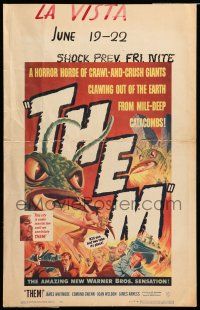 8y271 THEM WC '54 classic sci-fi, art of horror horde of giant bugs terrorizing people!