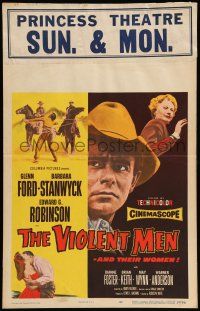 8y285 VIOLENT MEN WC '54 cowboy Glenn Ford, Barbara Stanwyck, Edward G. Robinson, western!
