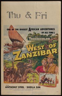 8y289 WEST OF ZANZIBAR WC '54 Anthony Steel, Sheila Sim, African safari adventure, elephants!