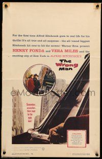 8y294 WRONG MAN WC '57 Henry Fonda, Vera Miles, Alfred Hitchcock, cool rear view mirror art!