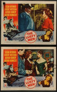 8z300 LUSTY MEN 8 LCs '52 sexy Susan Hayward Robert Mitchum, awesome border art of bull riding!