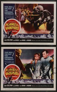 8z384 PLANET OF THE VAMPIRES 8 LCs '65 Mario Bava, beings of the future, Reynold Brown border art!