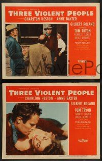 8z514 THREE VIOLENT PEOPLE 8 LCs '56 sexy Anne Baxter, Charlton Heston & Gilbert Roland!