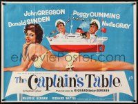 9b319 CAPTAIN'S TABLE British quad '60 art of John Gregson & sexy Peggy Cummins on ocean cruise!