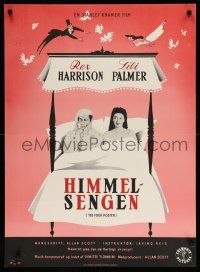 9b651 FOUR POSTER Danish '53 art of Rex Harrison & Lilli Palmer together in bed!