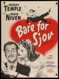 9b667 KISS FOR CORLISS Danish '49 romantic art of Shirley Temple & David Niven by Wenzel!