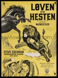 9b672 LION & THE HORSE Danish '52 art of Steve Cochran & Wildfire in the title role!