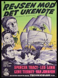 9b691 PLYMOUTH ADVENTURE Danish '53 Spencer Tracy, Gene Tierney, Gaston art of ship at sea!