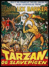 9b709 TARZAN & THE SLAVE GIRL Danish R70s art of Lex Barker fighting off lions w/man's body!