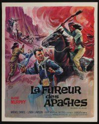 9b279 APACHE RIFLES French 18x22 '64 cool Grinsson artwork of cowboy Audie Murphy!