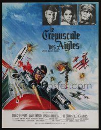 9b281 BLUE MAX French 17x22 '66 great artwork of WWI fighter pilot George Peppard in airplane!