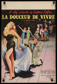 9b288 LA DOLCE VITA French 16x24 '60 Federico Fellini, Mastroianni, sexy Ekberg by Yves Thos!