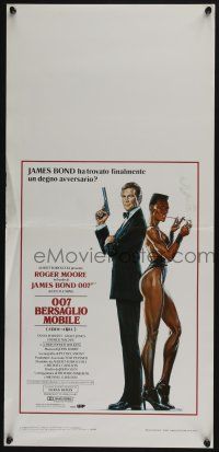 9b232 VIEW TO A KILL Italian locandina '85 art of Moore as James Bond & Jones by Goozee!