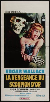 9b234 ZOMBIE WALKS Italian locandina '69 Edgar Wallace, Casaro skeleton guy & screaming girl!