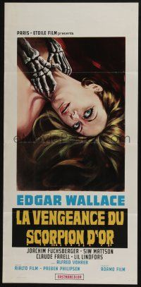 9b233 ZOMBIE WALKS Italian locandina '69 Edgar Wallace, Casaro art of skeleton guy strangling girl