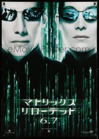 9b776 MATRIX RELOADED teaser Japanese 29x41 '03 close-up of Keanu Reeves & Carrie-Anne Moss!