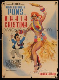 9b057 MARIA CRISTINA Mexican poster '51 Maria Antonieta Pons in sexy hula outfit w/rolling pin!