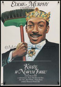 9b531 COMING TO AMERICA Polish 26x38 '89 great artwork of African Prince Eddie Murphy by Walkuski!