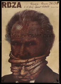 9b592 RDZA Polish 26x37 '81 Zygmunt Hubner, bizarre Pagowski art of man w/face mask!