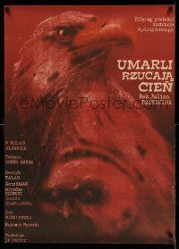 9b603 UMARLI RZUCAJA CIEN Polish 27x37 '79 cool red Andrzej Pagowski art of bald eagle & man!