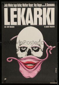 9b613 WOMEN DOCTORS Polish 27x38 '85 bizarre Jakub Erol art of skull w/female mask!