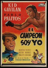 9b137 EL CAMPEON SOY YO Spanish '60 Pablo Palitos & Kid Gavilan, I Am the Champion, boxing art!