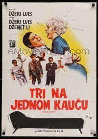 9b398 3 ON A COUCH Yugoslavian 20x28 '66 different art Jerry Lewis squeezing sexy Janet Leigh!