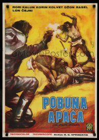 9b399 APACHE UPRISING Yugoslavian 19x28 '66 Calhoun, art of cowboy fighting with Native American!