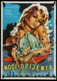 9b462 ORIENT BY NIGHT Yugoslavian 20x28 '62 Notti Calde d'Oriente, great different sexy artwork!