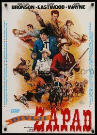9b507 WILD WEST Yugoslavian 20x28 '80s John Wayne, Sgolkowski art of classic western stars!