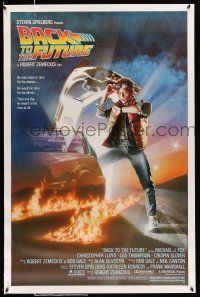 9c088 BACK TO THE FUTURE 1sh '85 Robert Zemeckis, art of Michael J. Fox & Delorean by Drew!