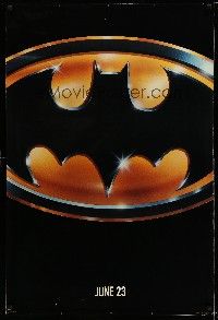 9c091 BATMAN glossy teaser 1sh '89 directed by Tim Burton, cool image of Bat logo!