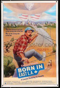 9c113 BORN IN EAST L.A. 1sh '87 great artwork of Cheech Marin crossing the border