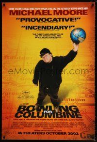 9c115 BOWLING FOR COLUMBINE advance 1sh '02 Michael Moore gun control documentary!