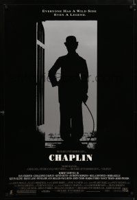 9c131 CHAPLIN 1sh '92 great silhouette image of Robert Downey Jr. as Charlie!