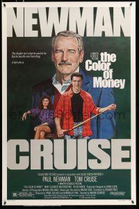 9c148 COLOR OF MONEY 1sh '86 Robert Tanenbaum artwork of Paul Newman & Tom Cruise playing pool!