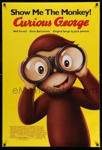 9c167 CURIOUS GEORGE DS 1sh '06 Will Ferrell & Drew Barrymore, art of cute monkey w/ binoculars!