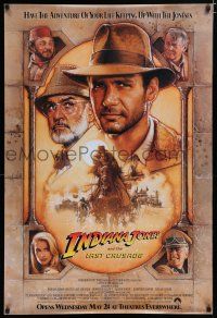 9c353 INDIANA JONES & THE LAST CRUSADE int'l advance 1sh '89 art of Ford & Connery by Drew!