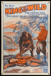 9c401 KING OF THE WILD 1sh R46 stone litho of half-man half-ape grabbing unconscious man!