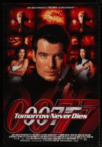 9c765 TOMORROW NEVER DIES DS 1sh '97 close-up of Pierce Brosnan as James Bond 007!