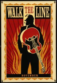 9c805 WALK THE LINE dark November style A teaser 1sh '05 Shepard Fairey art of Phoenix as Cash!