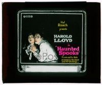 9d073 HAUNTED SPOOKS glass slide '20 Harold Lloyd, Mildred Davis, Hal Roach horror comedy!